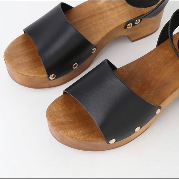 Lulu's Willy Black Leather Open-Toe Clog Sandals - Picture 3 of 7